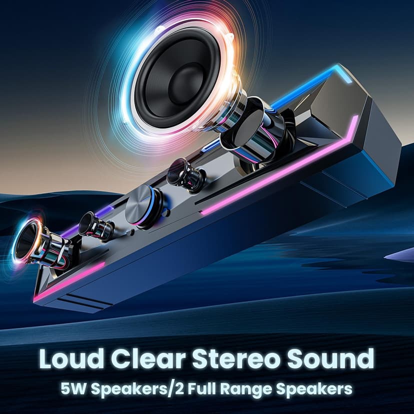 Bluetooth Computer Speakers for Desktop with Clear Sound, Flowing LED Computer Speaker for Desktop Laptop Monitor, Bluetooth & USB Input Black