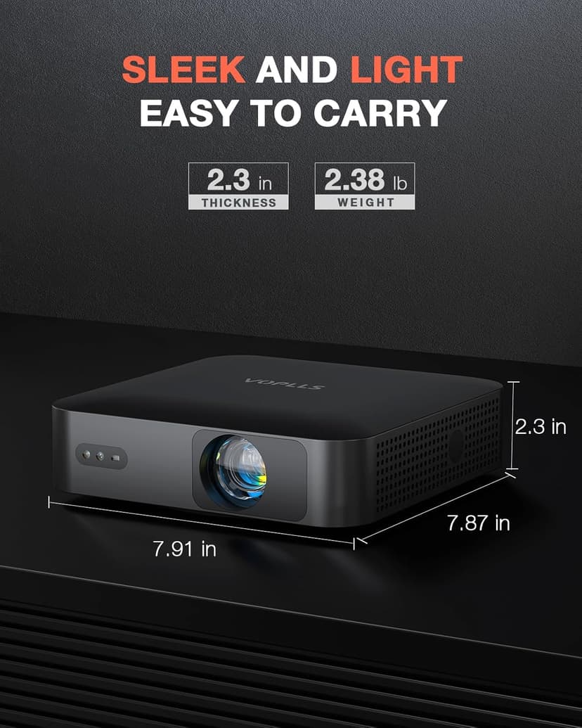【360°Adjustable Stand & Auto Focus/Keystone】Mini Projector with WiFi and Bluetooth, 550ANSI Native 1080P Portable Outdoor Movie Projector, VOPLLS Home Projector 4K Support for HDMI/USB/Phone/PC(Black)