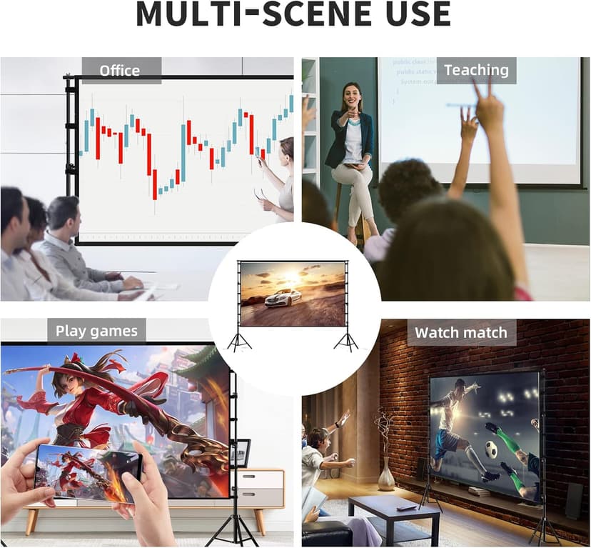 Projector Screen and Stand,Towond 150 inch Indoor Outdoor Projection Screen, Portable 16:9 4K HD Rear Front Movie Screen with Carry Bag Wrinkle-Free Design for Home Theater Backyard Cinema