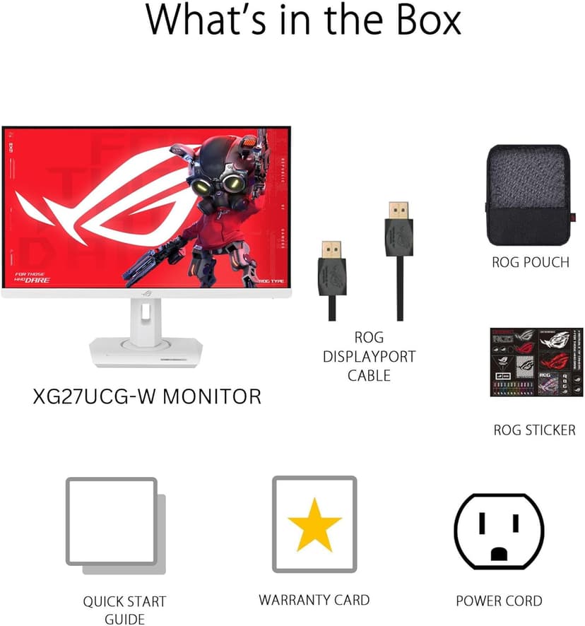 ASUS ROG Strix 27” 4K HDR USB-C Gaming Monitor (XG27UCG-W) – White, UHD (3840x2160) Dual Mode (4K 160Hz or FHD 320Hz), 1ms, Fast IPS, ELMB Sync, G-SYNC Compatible, AI Gaming, 3yr Warranty