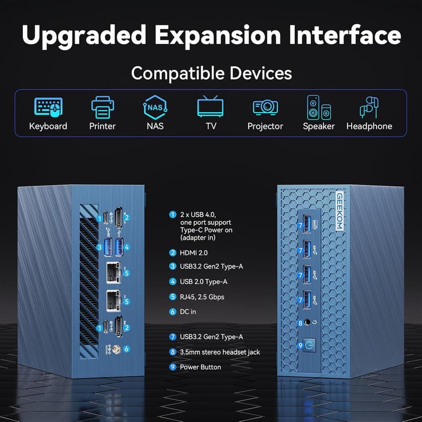 GEEKOM IT1 Mega AI Mini PC with Intel Ultra 9 185H(14th Gen) | 32GB DDR5 | 2TB NVMe SSD | Dual LAN | Intel Arc GPU | AI NPU| WiFi 7 + Bluetooth 5.4 | 8K Quad Display | SD Slot | USB4 | Windows 11 Pro