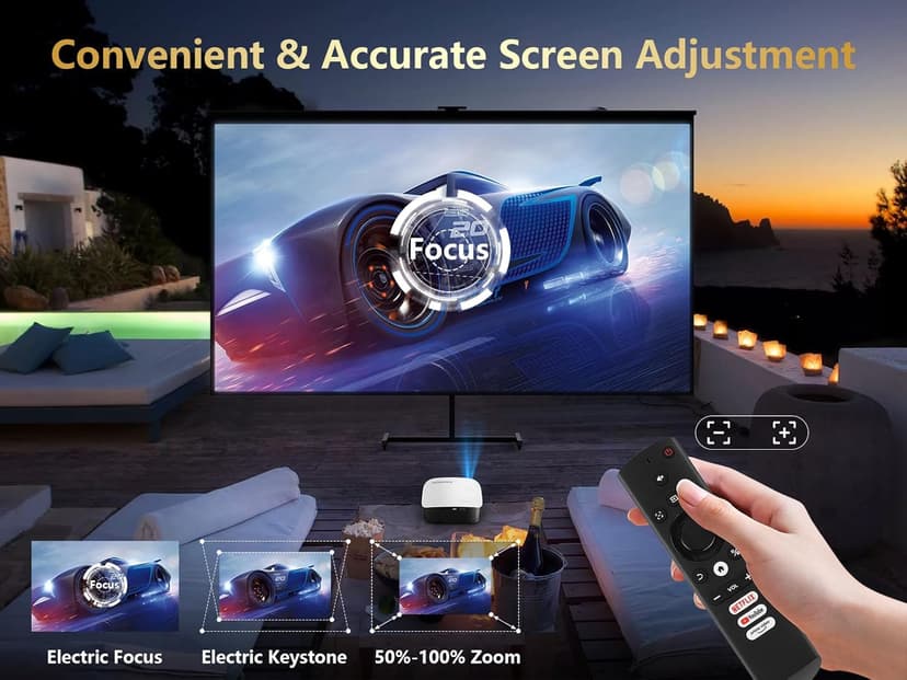 GooDee Smart 4K Projector with 5G WIFI and Bluetooth, Netflix/Amazn Prime Video Certified, Dolby Audio, 800ANSI Outdoor Projector, 400" Zoom Home Theater Projector Compatible with TV Stick,iOS,Android