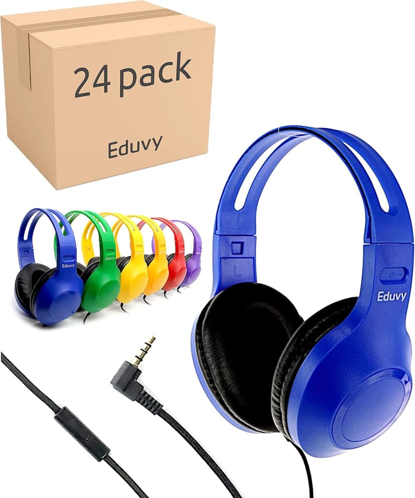 Bulk Headphones for Classroom with Microphone, Heavy-Duty School Pack Wired Headphones for Students. Teacher Must Haves Supplies from Elementary to College (24 Pack Mixed Color)
