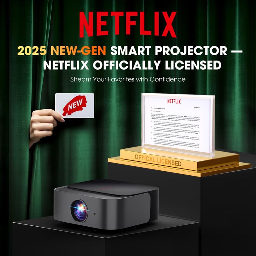 [2025 Netflix-Official | 386+ Built-in Apps] DBPOWER E2 Smart Projector with WiFi and Bluetooth, Mini Projector 4K with Netflix, Youtube, Disney+, Hulu, Max, Crunchyroll w Portable Case