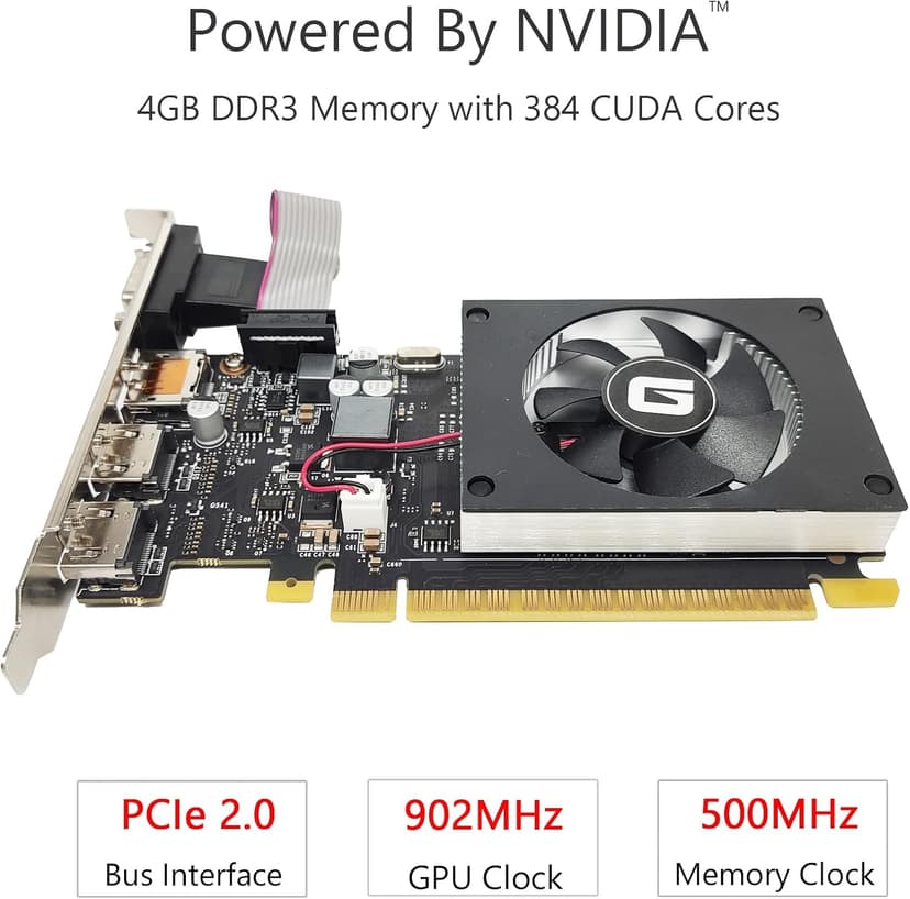 GeForce GT 730 4G Low Profile Graphics Card, 2X HDMI, DP, VGA, DDR3, PCI Express 2.0 x8, Entry Level GPU for PC, SFF and HTPC, Compatible with Windows 11