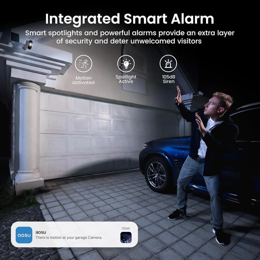 AOSU Solar Security Cameras Wireless Outdoor, 2K QHD Home Security System, 4-Cam Kit with 166° Ultra-Wide View, Cam-to-Cam Sync, 32GB Homebase Local Storage, Color Night Vision, No Monthly Fee