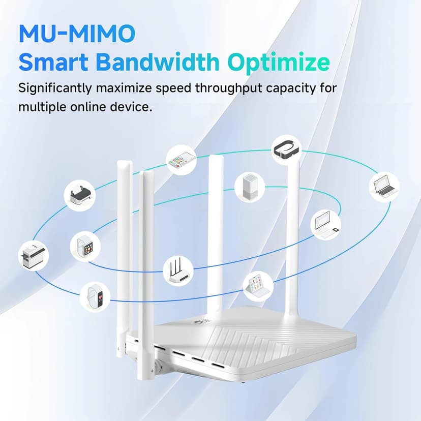 DBIT AC1200 Gigabit WiFi Router 2.4GHz +5GHz Dual Band MU-MIMO Wireless Internet Router, 4 x 10/100/1000Mbps Ethernet Ports, 4 x 5dBi Antennas, Support Router, AP, Repeater Mode, EasyMesh, White