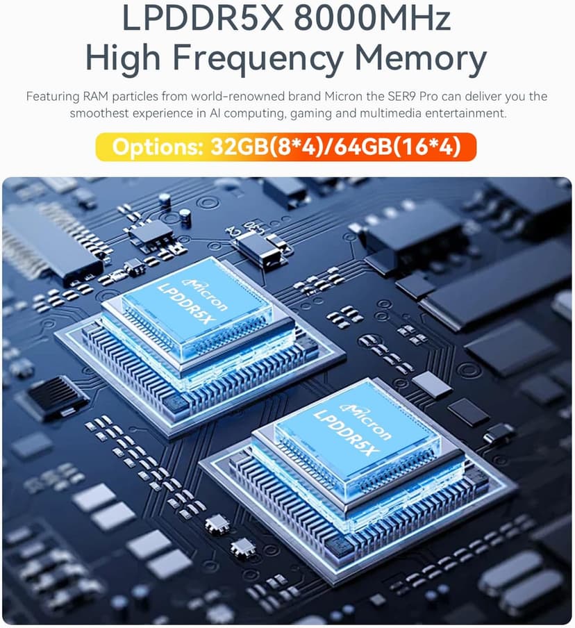 Beelink SER9 Pro AI Mini PC, AMD Ryzen AI 9 HX 370(80TOPS,12C/24T,5.1GHz), 32G LPDDR5X 8000MHz 1TB PCIe4.0 x4 SSD, AI PC AMD Radeon 890M NPU 50 AI Tops, Built-in MIC/Speakers/USB4/WiFi6/BT5.2/2.5G