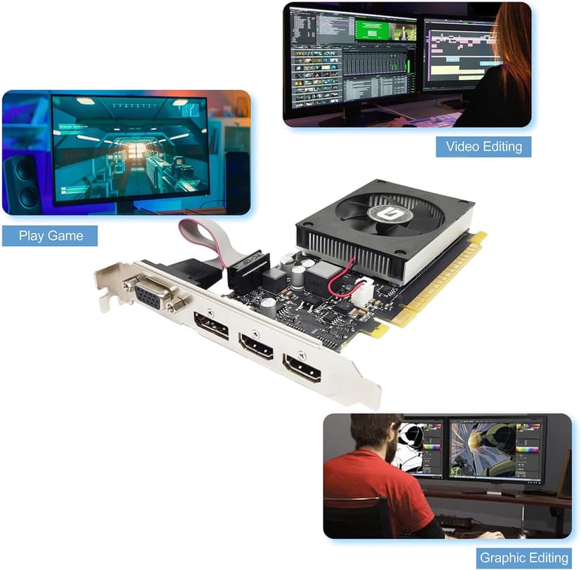GeForce GT 730 4G Low Profile Graphics Card, 2X HDMI, DP, VGA, DDR3, PCI Express 2.0 x8, Entry Level GPU for PC, SFF and HTPC, Compatible with Windows 11