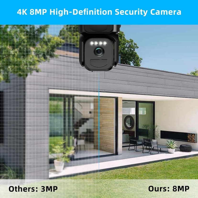 4K 8MP Solar Security Cameras Wireless Outdoor Battery Powered, 5GHz & 2.4GHz Dual Lens Bullet & 360° PTZ Outdoor Security Camera with Solar Panel, Digital Zoom, Night Vision,PIR Sensor(2Pack)