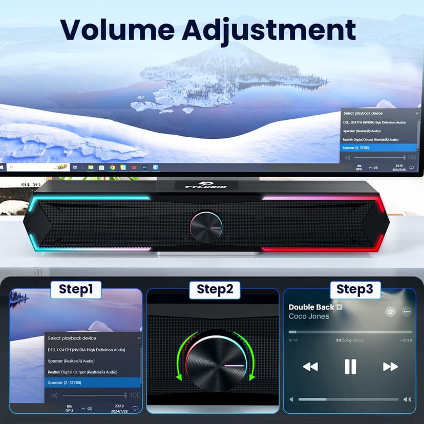 Bluetooth Computer Speakers for Desktop with Clear Sound, Flowing LED Computer Speaker for Desktop Laptop Monitor, Bluetooth & USB Input Black