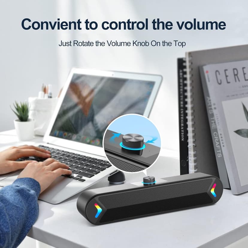 LENRUE Computer Speakers,Wired USB-Powered Sound-bar with 10W Stereo Sound for PC Desktop,Plug-n-Play (A39PRO /Black)
