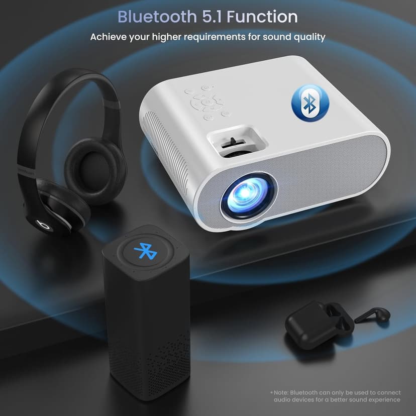 Projector, Native 1080P Full HD Bluetooth Projector with Speaker, Outdoor Portable Movie Mini Projector Compatible with Laptop, Smartphone, TV Stick, Xbox, PS5