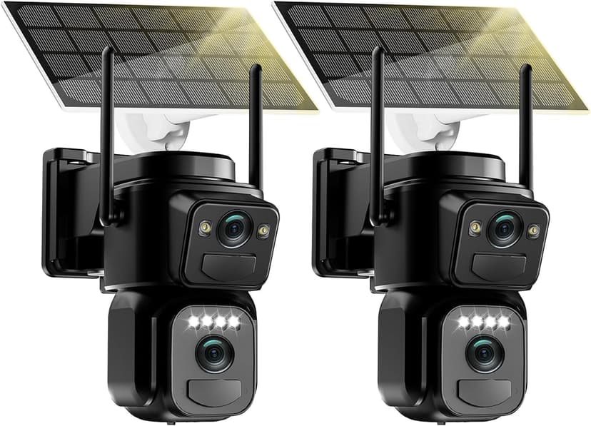 4K 8MP Solar Security Cameras Wireless Outdoor Battery Powered, 5GHz & 2.4GHz Dual Lens Bullet & 360° PTZ Outdoor Security Camera with Solar Panel, Digital Zoom, Night Vision,PIR Sensor(2Pack)