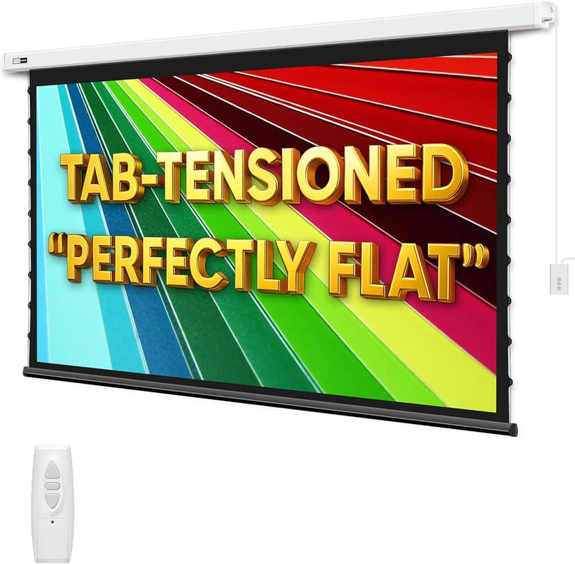 Tensioned Motorized Projector Screen by SilverMagic - Tab Tensioned and Modern Design Gray Screen with White Aluminum case for Home Theater/Living Room/Patio/Office/Classroom - 120 inch 16:9