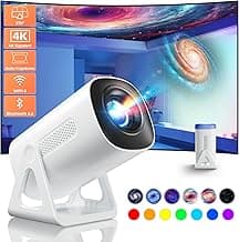 Portable WiFi and Bluetooth Projector - 4K 1080P Supported Mini Movie Projector, 270°Adjustable Stand Outdoor Home Theater Star Projector with Ambient Light for Phone TV Stick Laptop