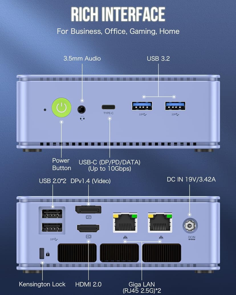 GMKtec M5 Plus Gaming Mini PC Ryzen 7 5825U (Upgraded 5700U), 32GB RAM 1TB SSD Dual NIC LAN 2.5GbE Desktop Computers, Triple 4K Display - Lunar Blue