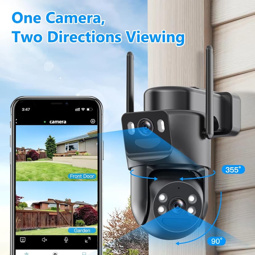 4K Solar Security Cameras Wireless Outdoor Battery Powered, 5GHz & 2.4GHz Dual Lens Bullet & 360°PTZ Linkage Outdoor Security Camera with Solar Panel, 8X Digital Zoom, Color Night Vision