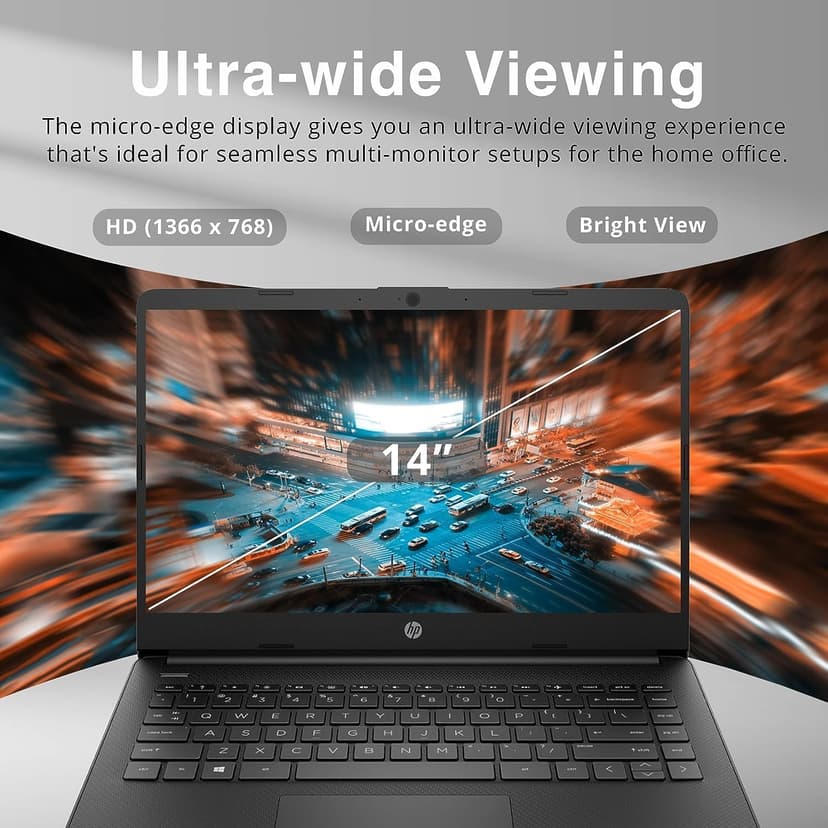 HP New 14" HD Ultra Light Thin Laptop, Quad-Core Intel Celeron Processor, 4GB RAM, 128GB (64GB eMMC+ 64GB Card), Wi-Fi, Upto 11 Hours, Windows 11 S + 1 Year Office 365+HubxcelAccessory, Black