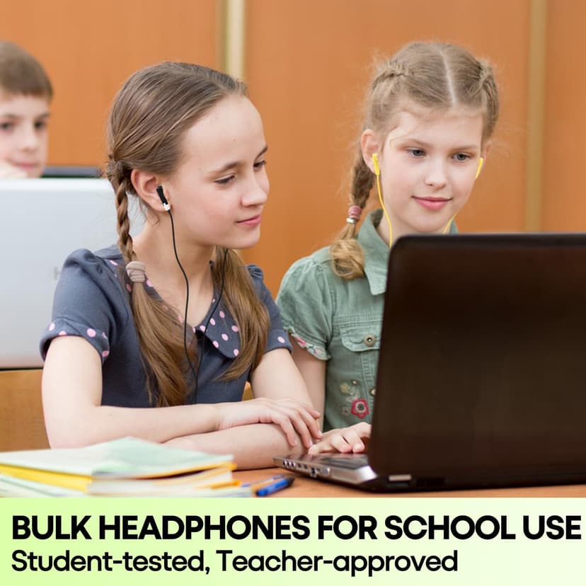 50 Pack Bulk Kids Earbuds for School Classroom Library, Student Wired Earphones with 3.5 mm Jack Multi Colored Earphones for Computer Chromebook Laptop PC (HY01,50 Mixed)