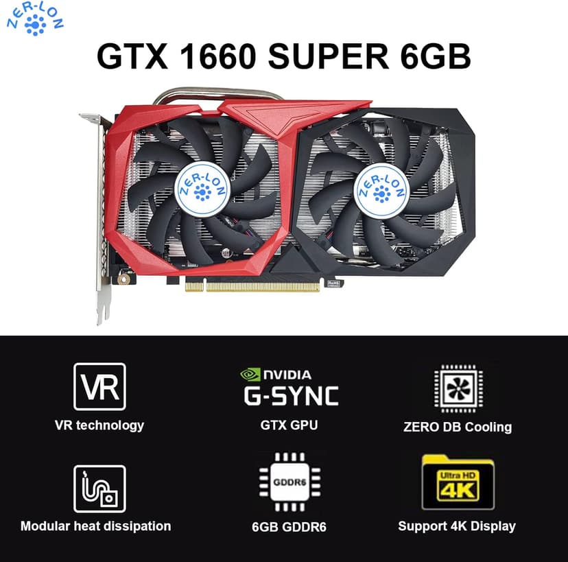 GeForce GTX 1660 Super 6GB Graphics Cards, GDRR6 192Bit PCIE 3.0X16 Computer Gaming Gpu, Dual Freeze Fans Video Card with HDMI/DP/DVI Ports Support 4K and 8K HD