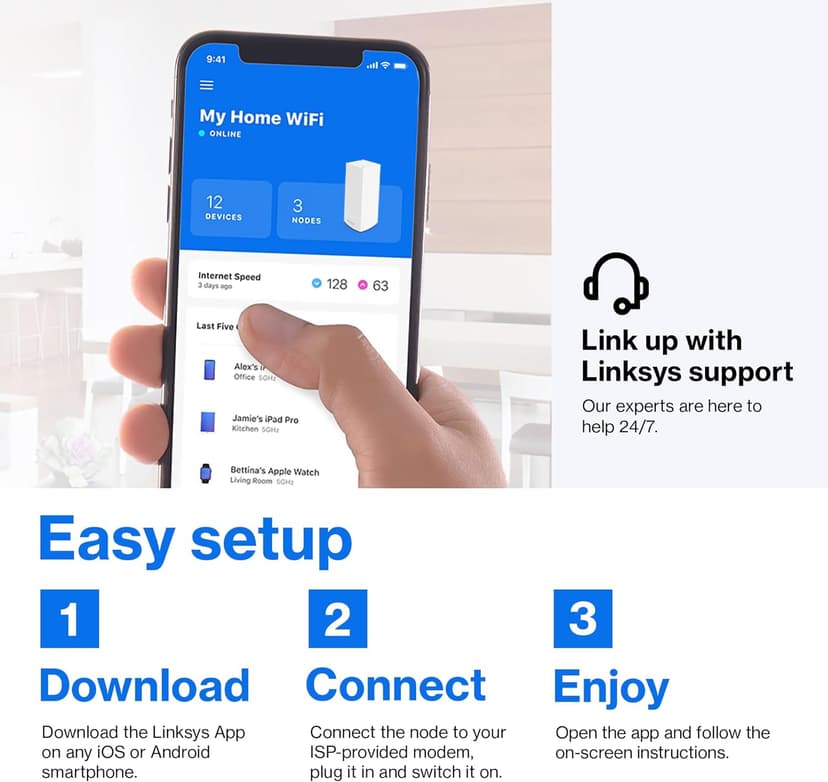 Linksys Atlas WiFi 6 Router Home WiFi Mesh System, Dual-Band, 6,000 Sq. ft Coverage, 802.11ax, 75+ Devices, Speeds up to (AX3000) 3.0Gbps - MX20MS3, 3-Pack