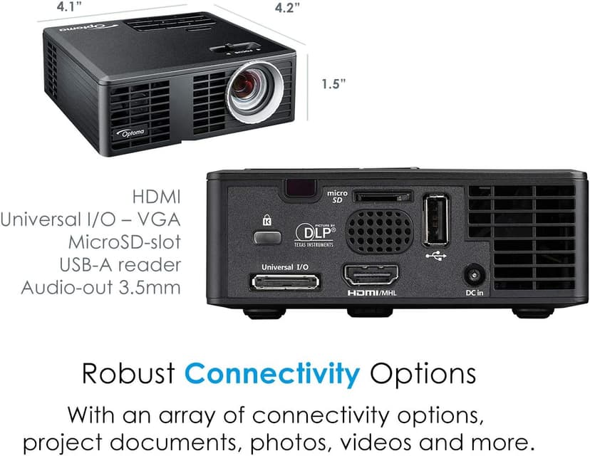Optoma ML750 WXGA 700 Lumen 3D Ready Portable DLP LED Projector with MHL Enabled HDMI Port, White