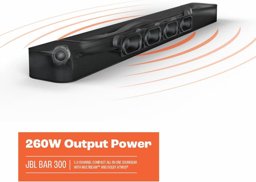 JBL Bar 300: 5.0-Channel Compact All-in-one soundbar with MultiBeam™ and Dolby Atmos®, Black