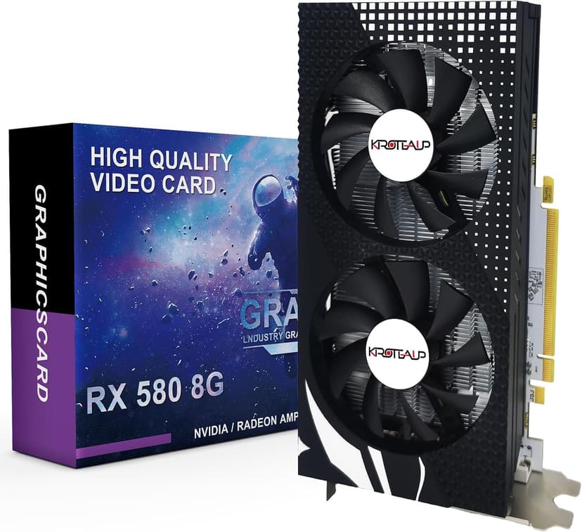 RX 580 Graphics Card, 2048SP, Real 8GB, GDDR5, 256 Bit, Pc Gaming Video Card, HDMI/DP/DVI Outputs, PCI Express 3.0 with Freeze Fan Stop for Desktop Computer Gaming Gpu