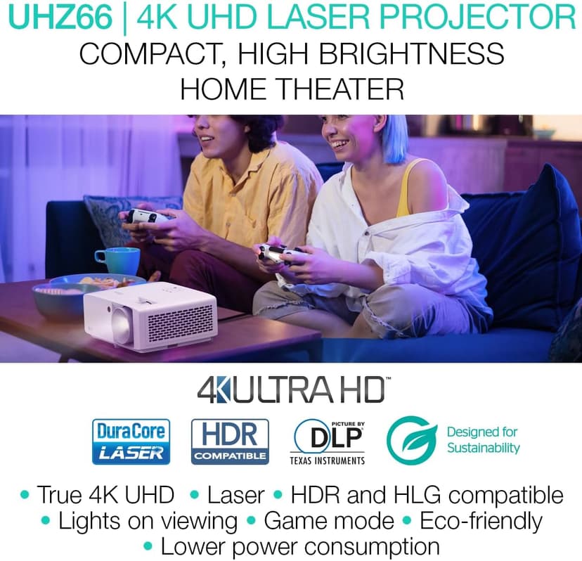 Optoma UHZ66 Technology 4000-Lumen UHD 4K Laser Projector - White