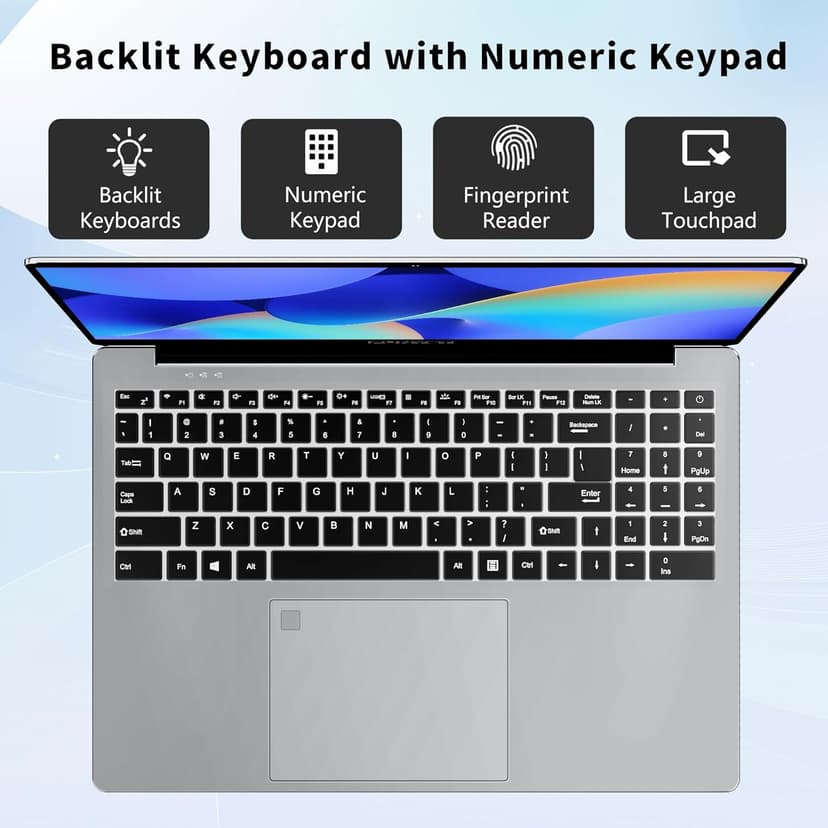 16 Inch Gaming Laptop, Laptop Computer 2025 Windows 11 Pro, 8GB RAM 256GB SSD, Intel 12th Gen N95 Processor(up to 3.4GHz), Backlit Keyboard, Fingerprint Unlock, FHD 1920 * 1200