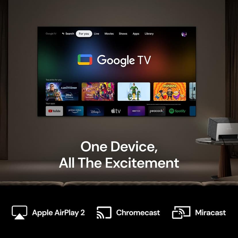 StreamMaster Plus2 Triple Laser Projector 4K, 2X Faster Performance, 4ms Lag-Free Gaming, IMAX, Google TV, HDR10+, AI-Enhanced, with Smart Google Home & Apple Homekit, Dolby Vision&Atmos
