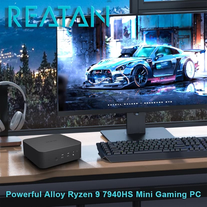Reatan Mini Gaming PC AMD Ryzen 9 7940HS(up to 5.2GHz) 32GB DDR5 1TB SSD 5600 MHz RAM, Mini Computers, Radeon 780M Graphics,Quad Display 2.5Gbps LAN,HDMI 2.1, 8K USB 4.0 Wi-Fi 6E/BT5.3