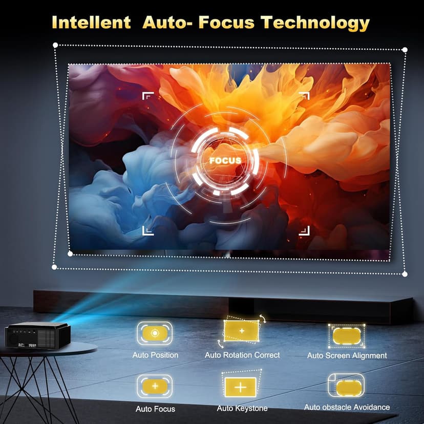 [1500 ANSI] Dess 4K Projector with WiFi 6 and Bluetooth, Home Outdoor Electric Stand Movie Proyector, Auto Focus & Keystone, Native 1080P, High Contrast, Smart Projector with Netflix & Google Tv