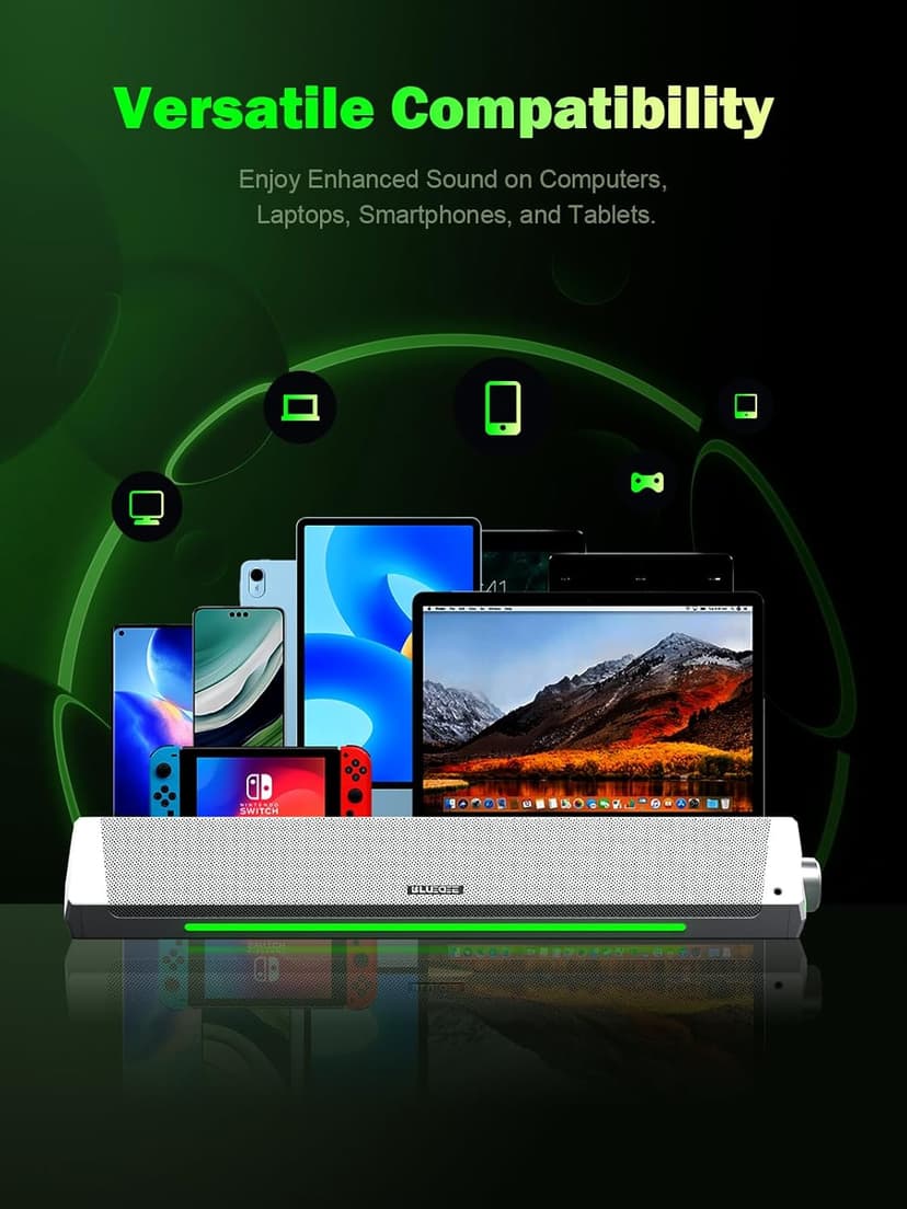 Bluedee Computer Speakers, Bluetooth Computer Soundbar, HiFi Stereo, 3.5mm Aux-in Connection, USB Powered Computer Speakers for Desktop Monitor, PC, Laptop, Tablets