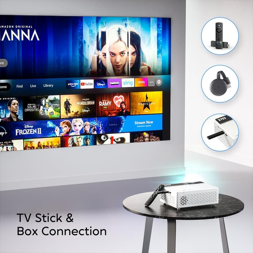 TMY Mini Projector, Upgraded Bluetooth Projector with Screen, 1080P Full HD Portable Projector, Movie Projector Compatible with TV Stick Smartphone/HDMI/USB, indoor & outdoor use