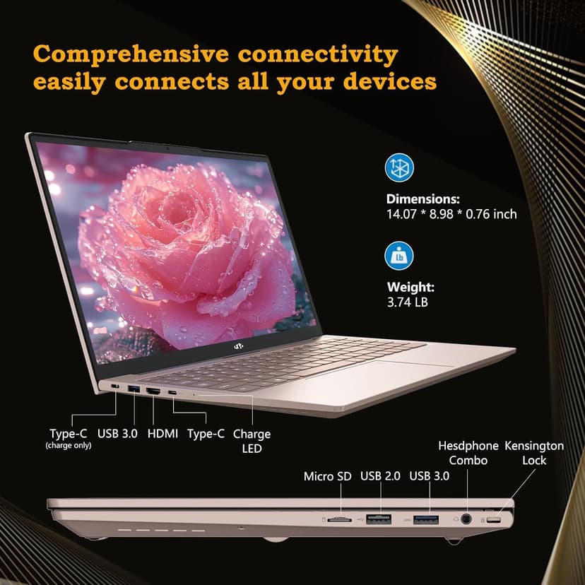 NIMO 15.6 FHD Student Laptop, 16GB RAM, 1TB SSD, Intel Pentium Quad-Core N100(Beat to i3-1115G4, Up to 3.4GHz), 2 Years Warranty, Backlit Keyboard, Fingerprint, Win 11, Rose Gold