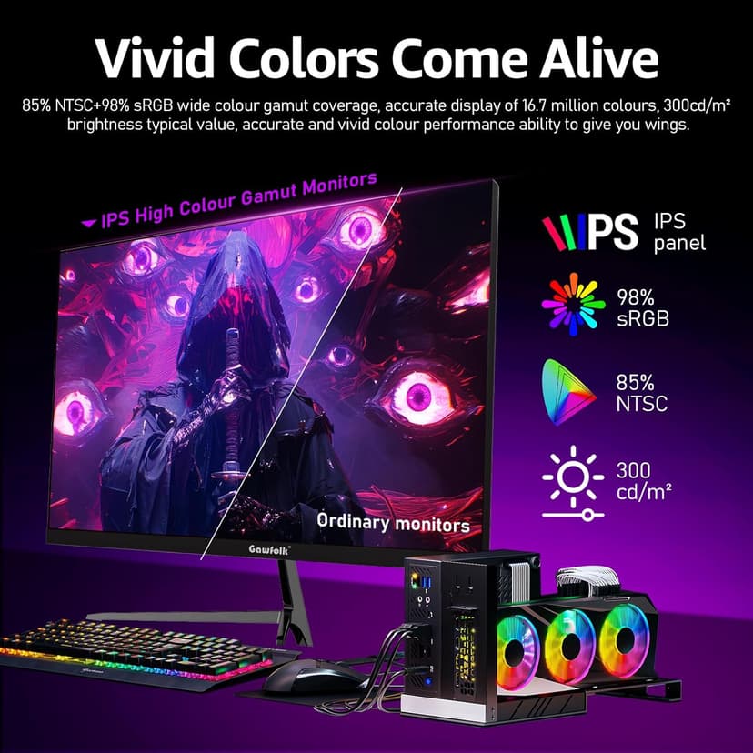 Gaming Monitor 27 inch QHD IPS, PC Screen 120Hz 2K (2560×1440P), Ultra-Thin Zero Frame Computer Display for Home Office Business, DP, HDMI, Wall-Mounted