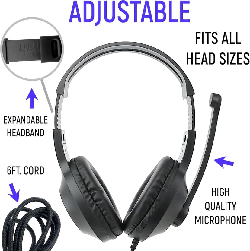Bulk Headphones for Classroom with Microphone, Heavy-Duty School Pack Wired Headphones for Students with Rotating Boom Mic. Teacher Must Haves from Elementary to College (12 Pack Black)