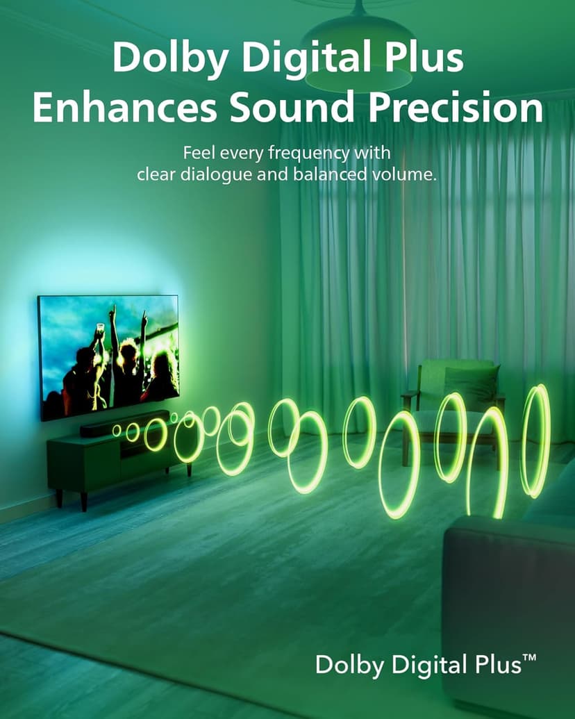 PHILIPS B5109 SoundBar for TV, 2.0 Channel Sound, DTS Virtual:X, Dolby Digital Plus,BT LE Audio, EQ Effects,Night Mode, Easy Setup, EasyLINK, Roku TV Ready, Remote/APP Control, Darkgrey