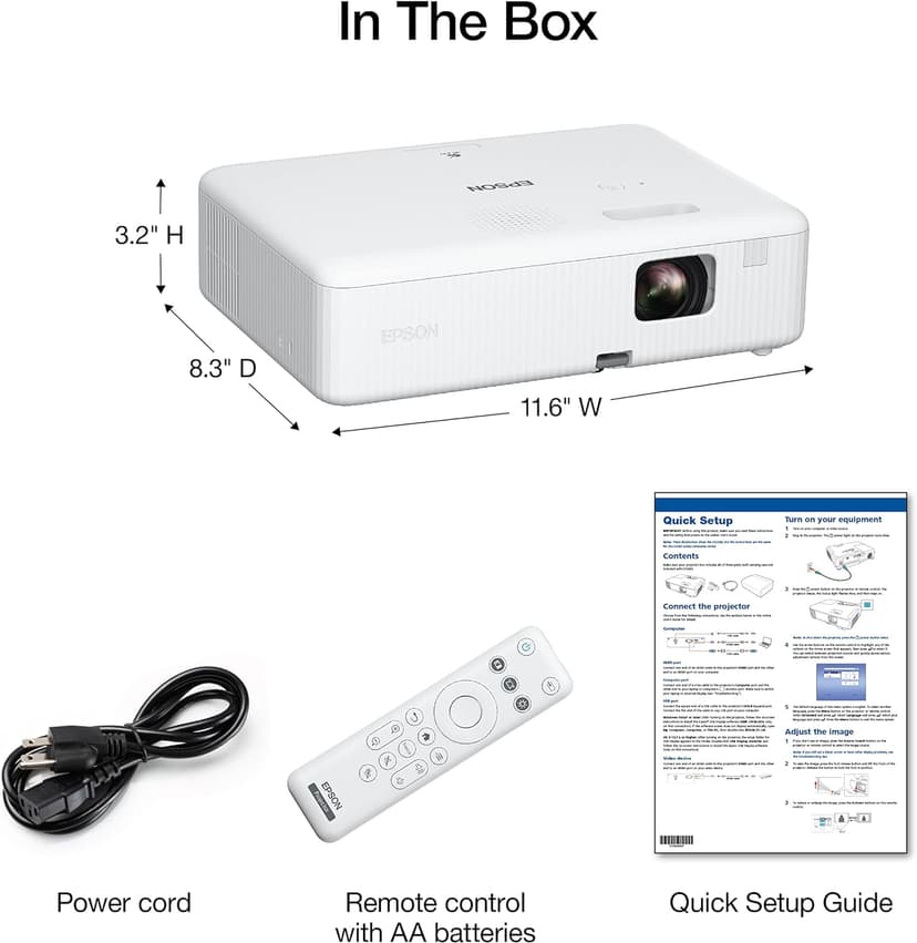 Epson EpiqVision Flex CO-W01 Portable Projector, 3-Chip 3LCD, Widescreen, 3,000 Lumens Color/White Brightness, 5 W Speaker, 300-Inch Home Entertainment and Work, Streaming Ready