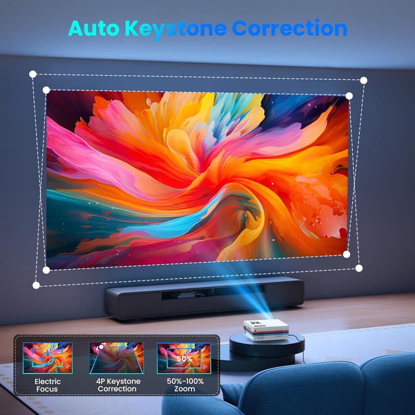 [Netflix Officially/Dolby Audio] FUDONI Smart Projector with WiFi and Bluetooth 4K, Auto Keystone& Electric Focus, 800ANSI Outdoor Projector with Apps, Built-in Netflix/YouTube/Prime Video