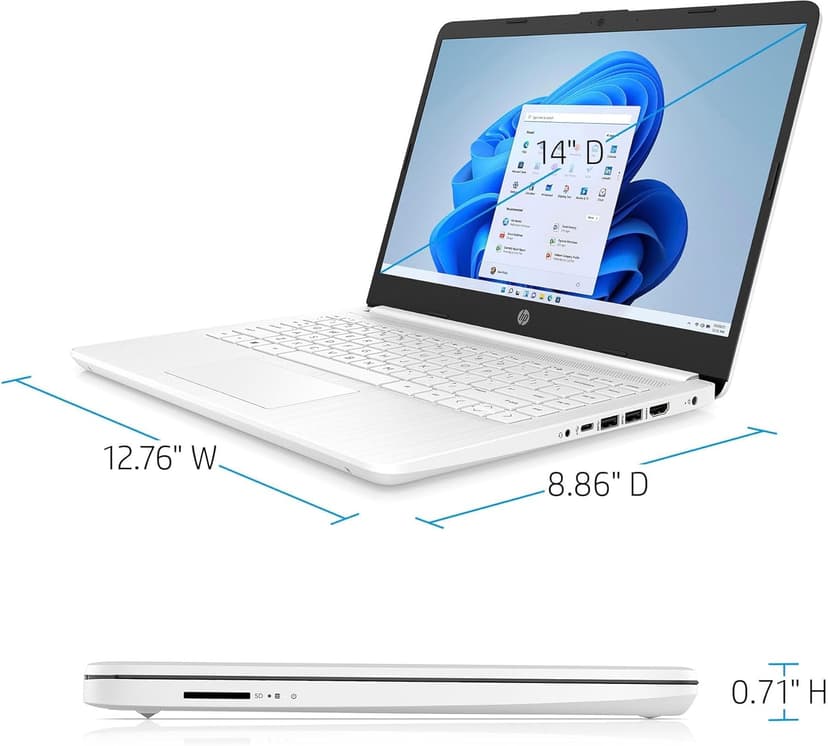 HP 14" Ultra Light Laptop for Student & Home (Intel Quad-Core N4120, 4GB RAM, 128GB (64GB + 64GB SD), 1-Year Office 365) 11-Hr Long Battery Life, IST HUB, Webcam, Win 11 Home in S Mode, Snow White