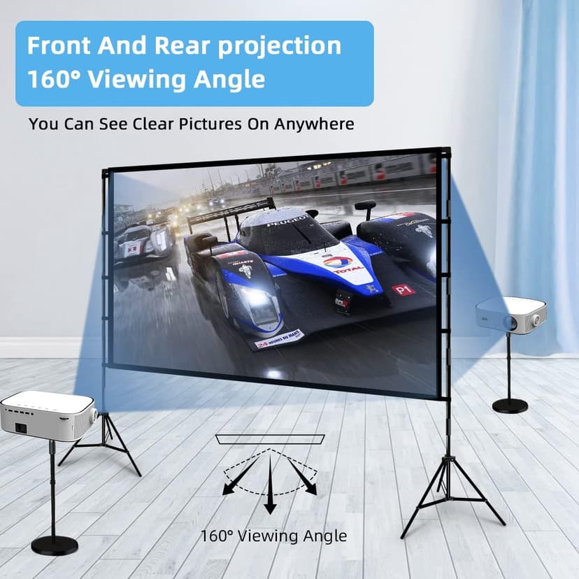 Projector Screen with Stand, Towond 100 inch Outdoor Projector Screen Portable Indoor Projection Screen 16:9 4K Rear Front Movie Screen with Carry Bag for Home Backyard Theater