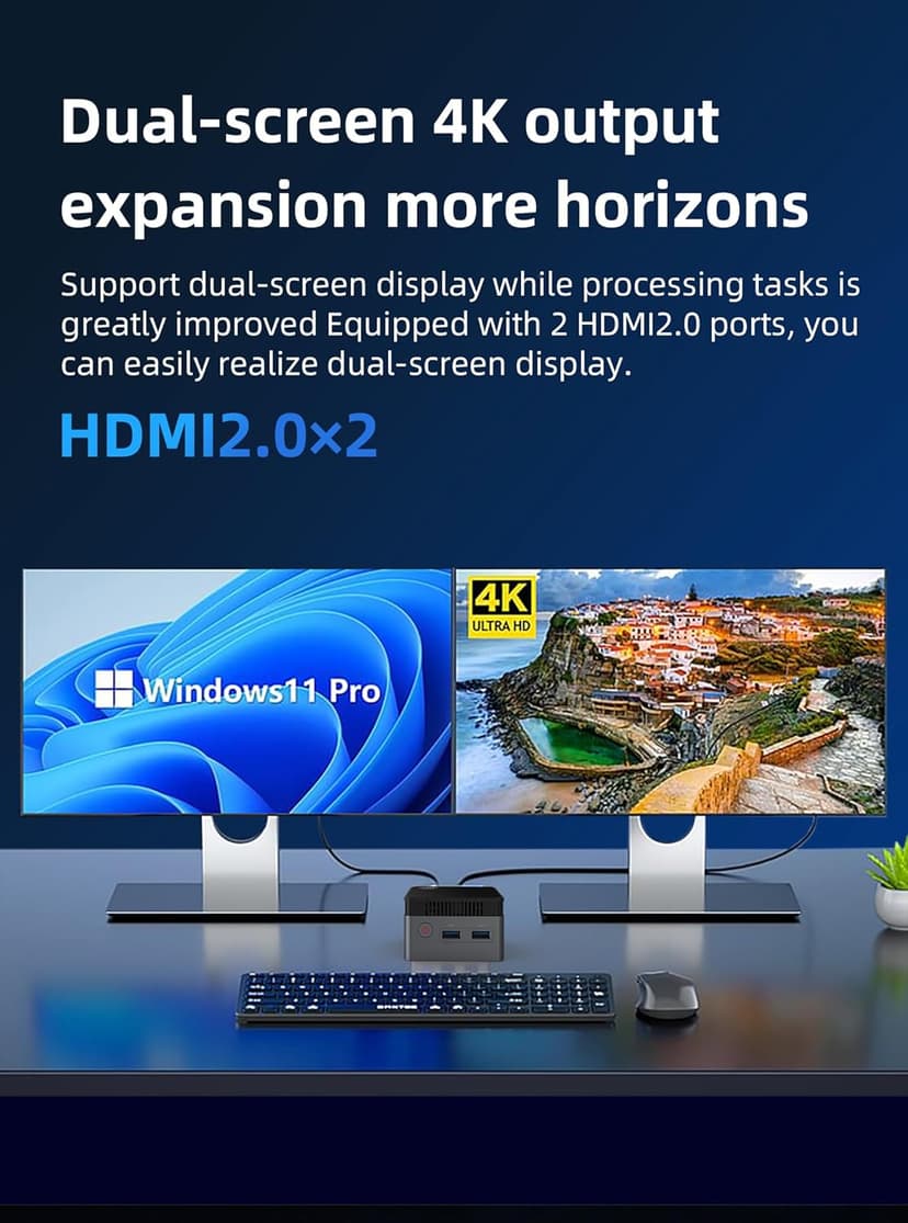 Windows 11 Pro Mini PC, Intel 11th Gen N5105 CPU, LPDDR4 8GB RAM 256GB M.2 NVME SSD, Mini Desktop Computer with Dual 4K HDMI WiFi5 BT4.2, Support Gigabit Ethernet for Office Home Theater Gaming