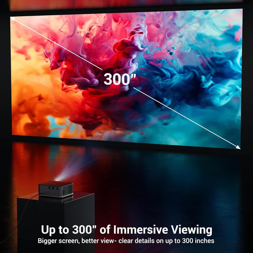 [1500 ANSI/Auto Focus] 4K Home Theater Projector with WiFi 6 and Bluetooth 5.2, HAPPRUN 300'' Movie Projector for Indoor/Outdoor, Smart Proyector Compatible with Phone/TV Stick/PC/PS5