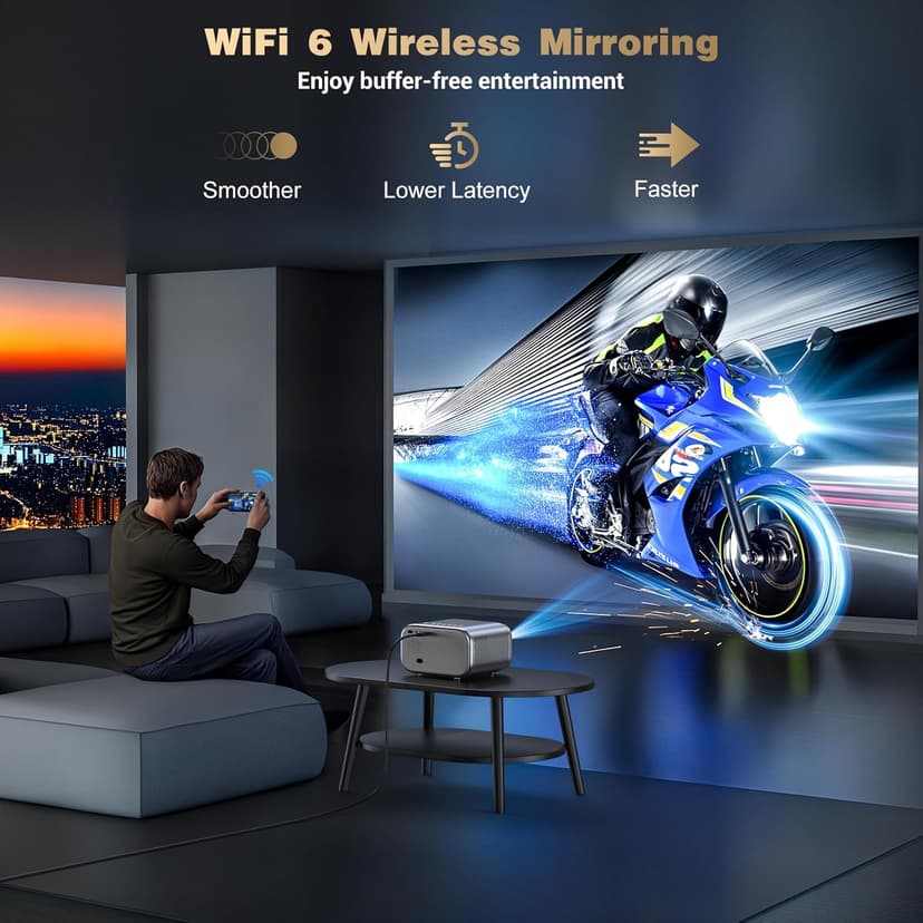 Projector with WiFi and Bluetooth: [Auto Focus/Keystone] - NICPOW Full HD 1080P 4K Supported Portable Bluetooth Projector for Gaming Devices and Phones - Ideal for Indoor Outdoor Use - Grey