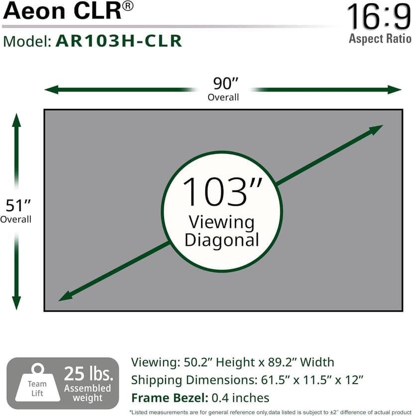 Elite Screens Aeon CLR 103-Inch ALR UST Projector Screen, 8K Edge-Free Fixed Frame, 95% Ambient Light Rejecting, Indoor Home Theater Movie Screen, Perfect for Ultra Short Throw Projectors, AR103H-CLR