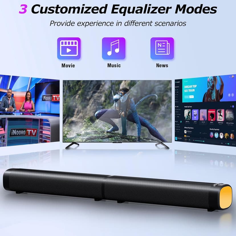 Sound Bar,100W Sound Bar for Smart TV with 3 RGB Lights Modes, Bluetooth 5.3, ARC/Opt/AUX Connect, Detachable 2-in-1 Speaker, 3 Equalizer Modes, Bass Surround Soundbar for TV/PC/Gaming/Projectors