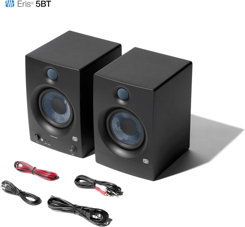 PreSonus Eris 5BT Bluetooth Studio Monitors, Pair — 5.25" Inch Powered Bookshelf Speakers, Stereo, Desktop Computer, Near Field Music Production, Audio Mixing Recording